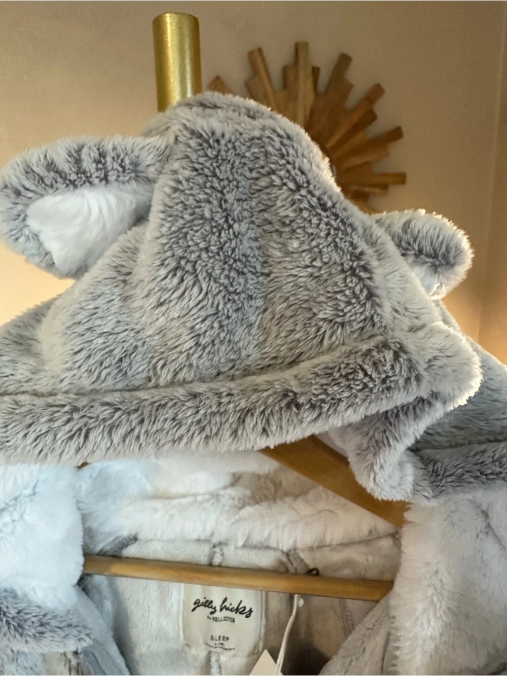 Gilly Hicks Plush Gray Sherpa Hooded Zip Onesie with Bear Ears - Picture 3 of 5